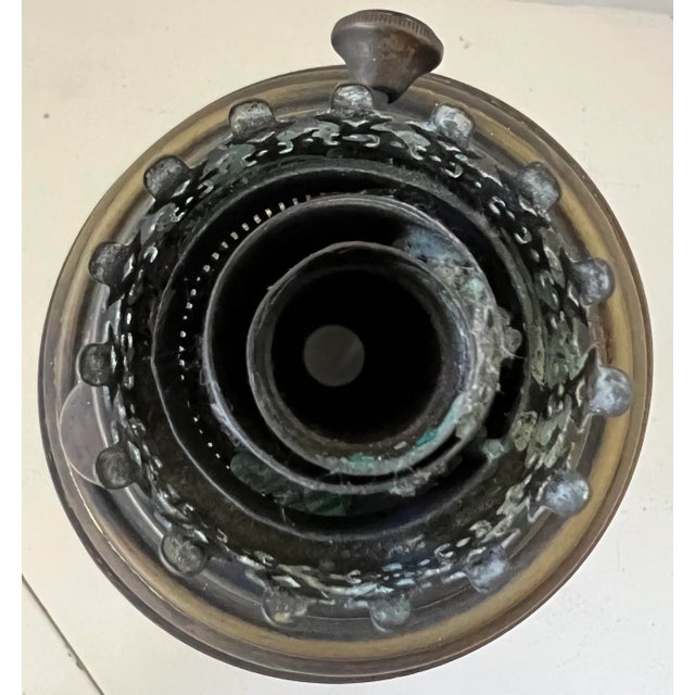 Early 20th Century Brass Metal Oil Lamp Glass Chimney Antique Wick For Sale In Los Angeles - Image 6 of 13