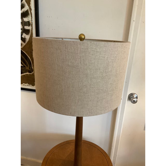 Cream 1970s Martz-Style Ceramic and Walnut Floor Lamp With Table For Sale - Image 8 of 8