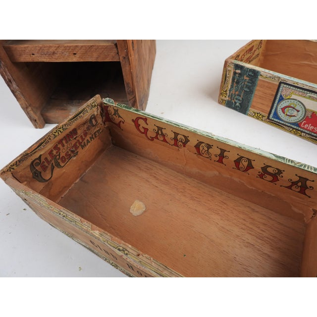 Wood Antique Primative Folk Art Cigar Box Drawers For Sale - Image 7 of 12