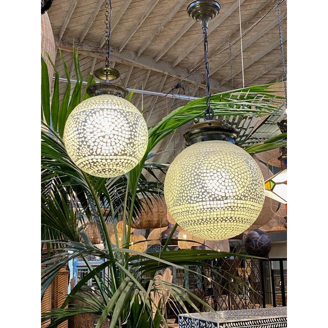 Metal White Mosaic Globe Pendant Light Large For Sale - Image 7 of 9