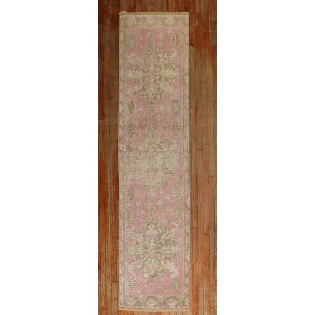 Folk Art Early 20th Century Zabihi Collection Bubble Gum Pink Turkish Oushak Runner - 2'6" x 10'7" For Sale - Image 3 of 8