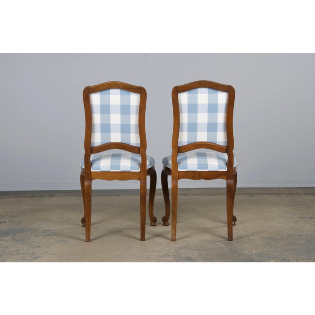 19th Century French Louis XV Style Walnut Dining Chairs in Light Blue Plaid - Set of 8 For Sale - Image 11 of 12