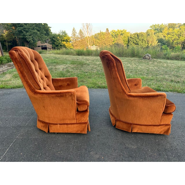 1970s Pair of Vintage 1970s Swivel Rocker Chairs - Bronze Tufted Velvet (Kroehler/Middletown) For Sale - Image 5 of 17