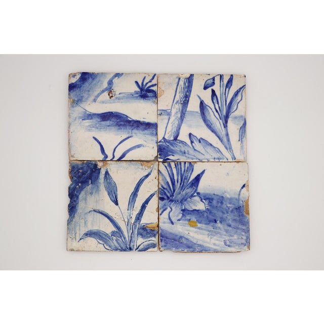 Ceramic 18th Century Gorgeous Set of Four Naturalistic Portuguese Tiles For Sale - Image 7 of 12
