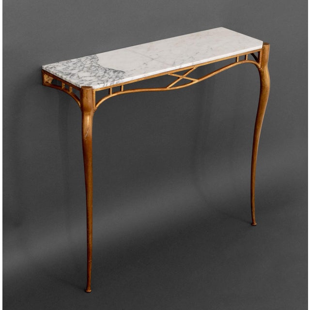 Italian White Marble Top Gilt Metal Console, 1940s For Sale In New York - Image 6 of 7