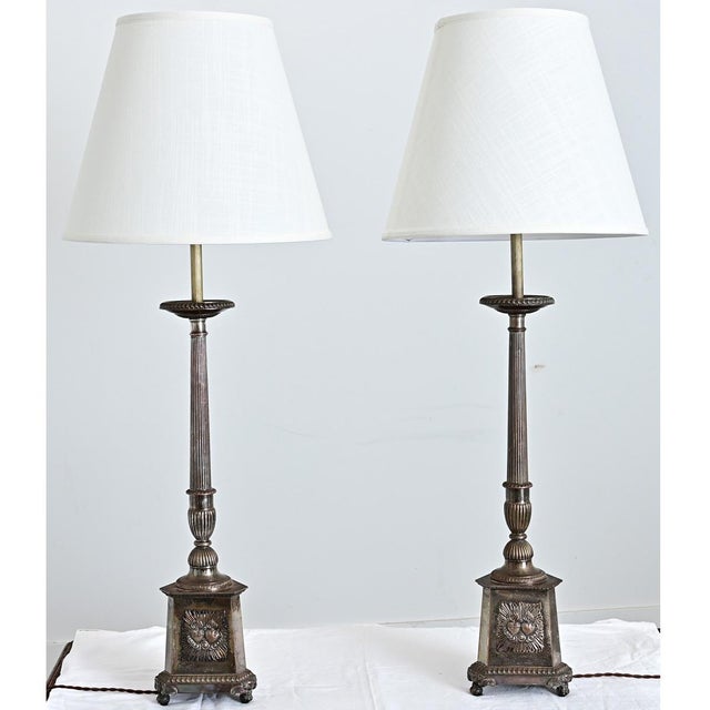 19th Century French Silverplate Altar Candlestick Lamps - a Pair For Sale - Image 9 of 12