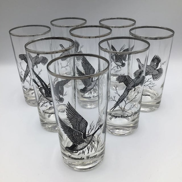 Vintage Federal Platinum Rim Game Bird/Sportsman Cocktail Glasses - Set of 8 For Sale - Image 12 of 12