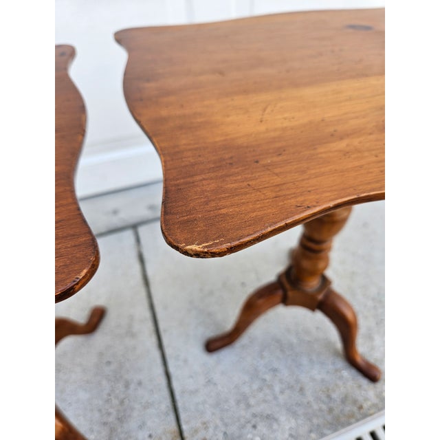 Brown Petite Pine Flip Top Pedestal Side Tables Candle Stands For Sale - Image 8 of 11