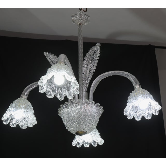 Art Deco Art Deco Chandelier 4 Light by Barovier & Toso Murano Glass, 1950s For Sale - Image 3 of 12