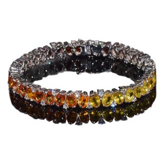 Certified Natural 26.80cts vs F Diamond Sunset Gradient Sapphire 18k Solid Gold Tennis Stacking Bracelet For Sale