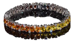 Certified Natural 26.80cts vs F Diamond Sunset Gradient Sapphire 18k Solid Gold Tennis Stacking Bracelet