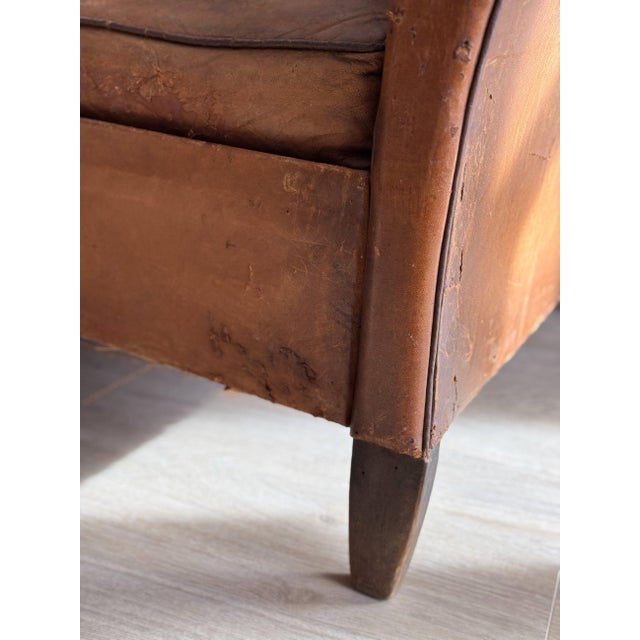 1920s Antique Pair French Leather Chairs For Sale - Image 5 of 17