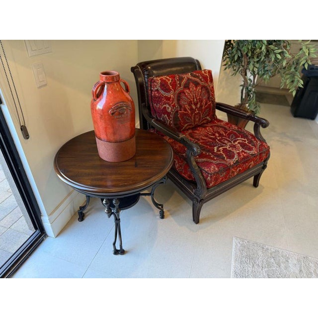 Lexington Furniture Paul Schatz Lounge Chair With Floral Red Upholstery and Wood Frame For Sale - Image 4 of 10