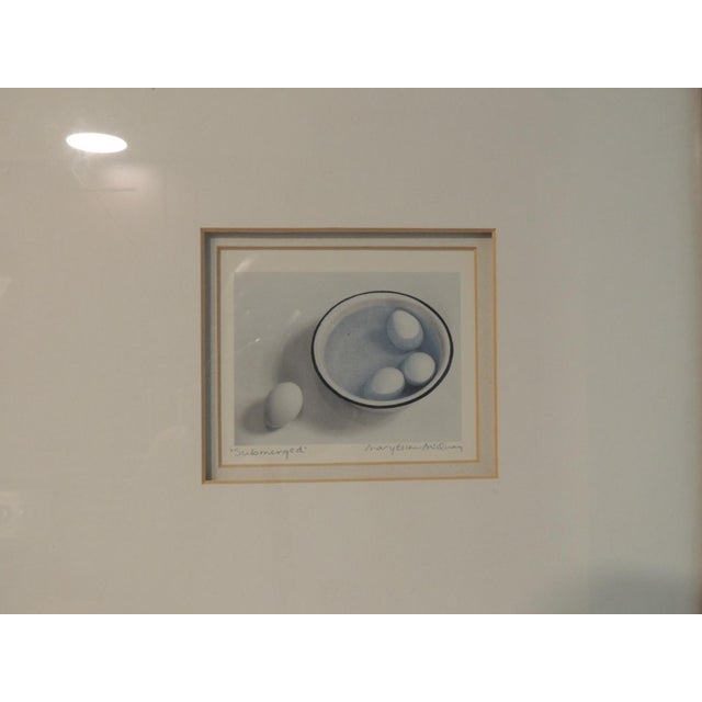Vintage Silver Gelatin Print Tittle "Submerged" Depicting Eggs on Pottery Bowl Black wood frame, museum mat and clear...