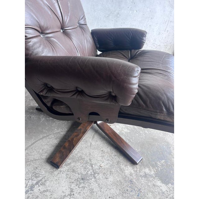 Animal Skin Vintage Scandinavian Leather Swivel Lounge Chair, 1970s For Sale - Image 7 of 8