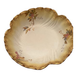 1890s French Martial Redon Limoges Gilt Floral Scalloped Bowl For Sale