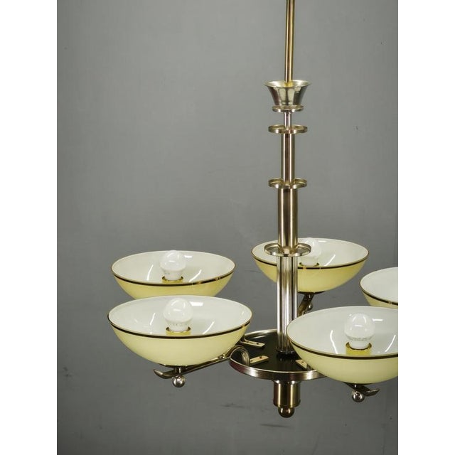 Art Deco Nickel Chandelier with Champagne Glass Shades, 1930s For Sale - Image 12 of 15