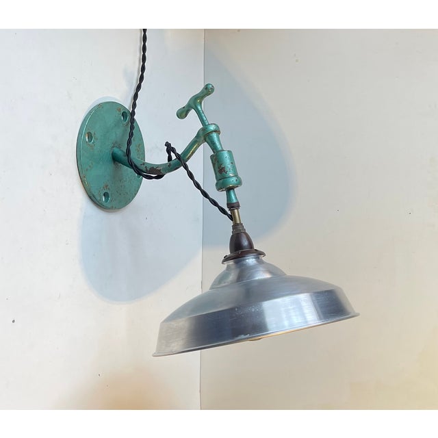 Metal Scandinavian Industrial Green Wall Lamp, 1950s For Sale - Image 7 of 13