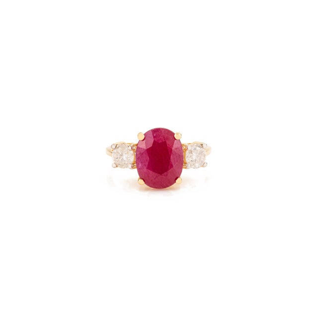 Art Deco Art Deco Natural 3.19Ct Oval Cut Ruby & Diamond Ring Size 6 in 14k Yellow Gold For Sale - Image 3 of 14