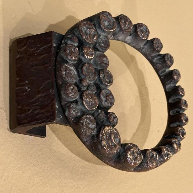 1970s Round Push and Pull Door Handle in Bronze with Relief Ring, 1970s For Sale - Image 5 of 9