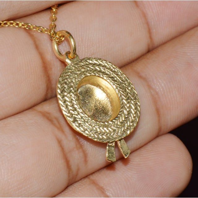 Vintage Italian 18k Solid Gold Venetian Gondolier Straw Hat Charm Pendant For Sale In Dallas - Image 6 of 8