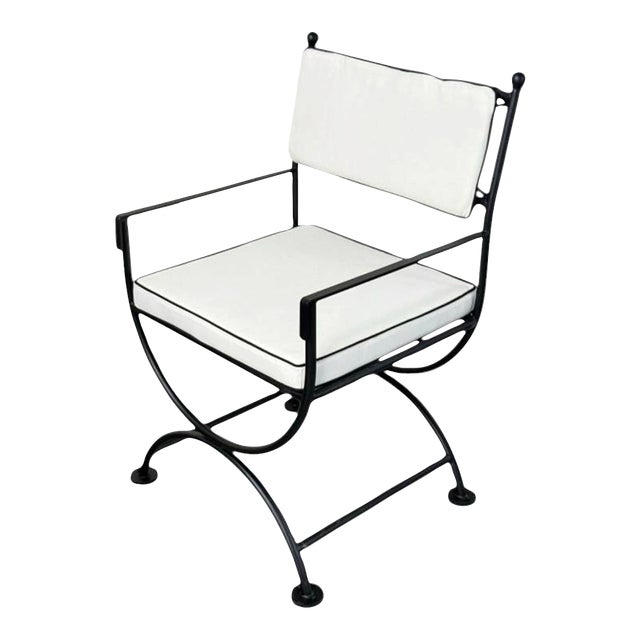 Vintage Neoclassical Style Wrought Iron Outdoor Lounge Chair For Sale