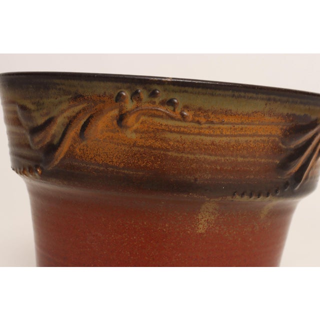 Vintage Orange and Red Ceramic Planter With Botanical Relief by Deanna Nichols For Sale - Image 11 of 18