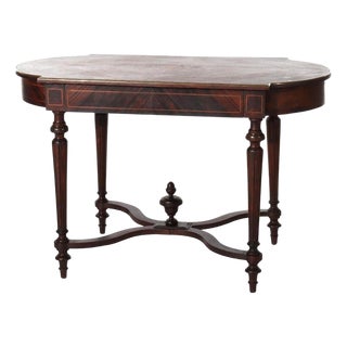 Antique Louis XVI Rosewood, Marquetry & Inlaid Table With Drawer C1880 For Sale