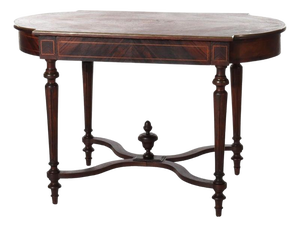 Antique Louis XVI Rosewood, Marquetry & Inlaid Table With Drawer C1880