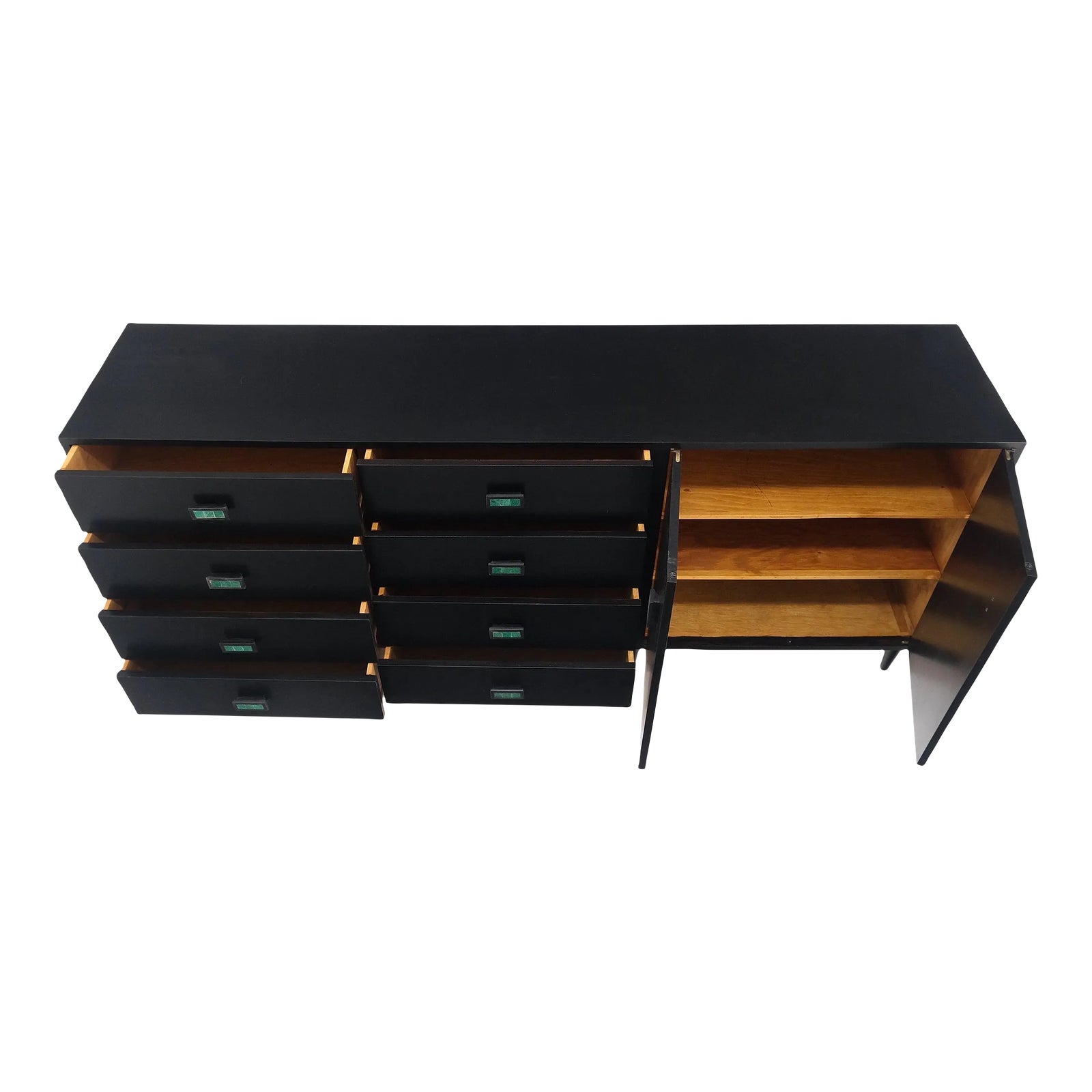 Large Oversize Long Ebonized Black Lacquer Credenza Dresser Dowel Cone Legs Chairish