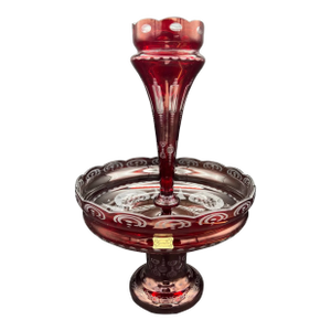 Vintage Bohemian 2 Pc Red Crystal Egermann Czech Art Glass Centerpiece Bowl Vase Epergne Stunning