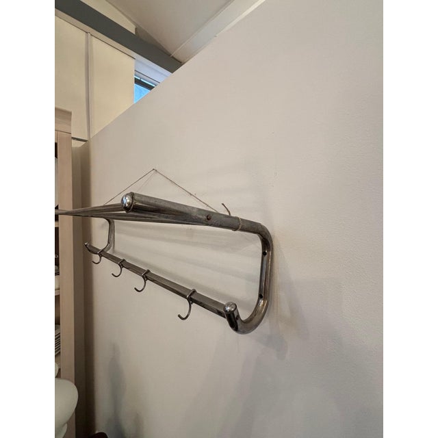 Art Deco wall-mounted coat rack in chrome, 1930s with hooks and hat shelf