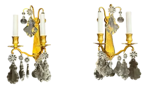 Early 21st Century Pair Of Gilt Bronze And Crystal Wall Sconces