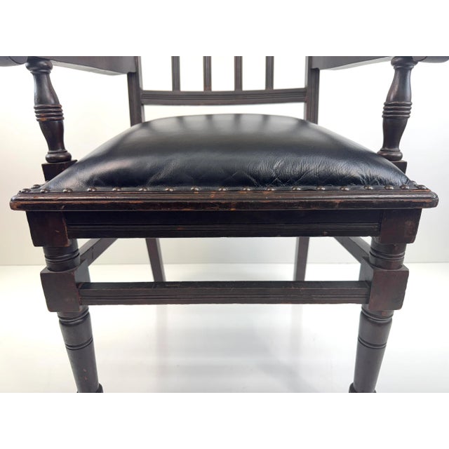 Black Vintage Black Leather and Wood Library Chair With Nailhead Trim For Sale - Image 8 of 16