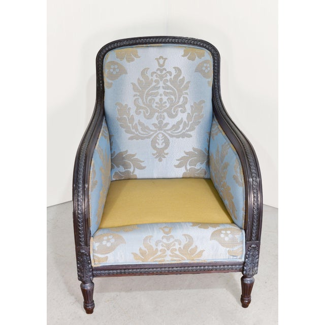 Vintage Blue-Gray Satin Damask Lounge Chair For Sale - Image 12 of 12