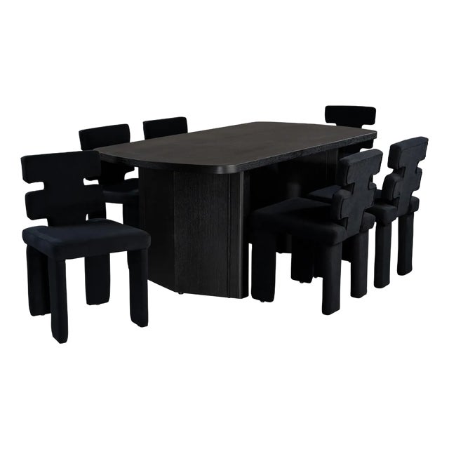 Mya Dining Set for 6 in Black, 7 piece set For Sale