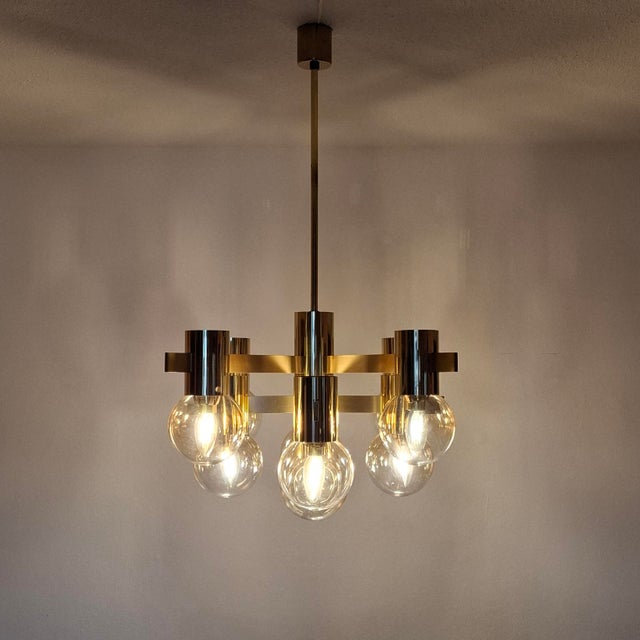 Large German Brass Sputnik Chandelier with Amber-Colored Glass Globes by Hans-Agne Jakobsson, 1960s For Sale - Image 12 of 17