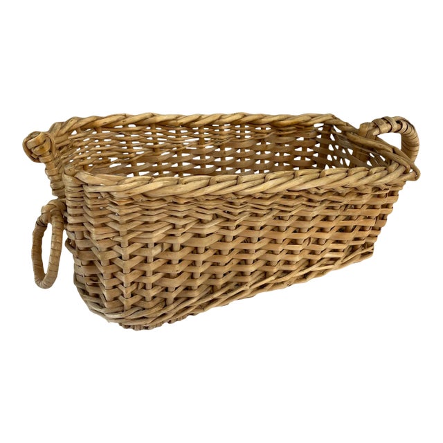 Vintage Wicker Wine Bottle Caddy Basket For Sale