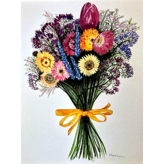 Giclee Print “Strawflower Bouquet” Watercolor Painting For Sale