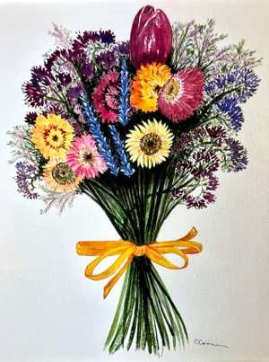 Giclee Print “Strawflower Bouquet” Watercolor Painting