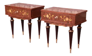 French Art Deco Macassar Ebony Inlaid Marquetry Nightstands, Circa 1950s