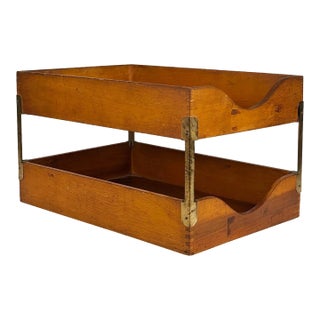 Antique Traditional Wood Desk Top Double File Letter Library Tray For Sale