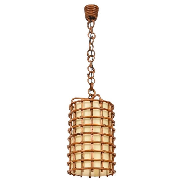 Vintage Pendant Light in Parchment with Rattan and Wicker by Louis Sognot, France, 1960s For Sale - Image 14 of 14