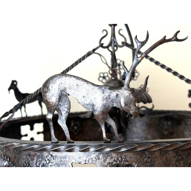 Hand-Forged Animal Motif Iron Chandelier, 1920 For Sale - Image 11 of 18