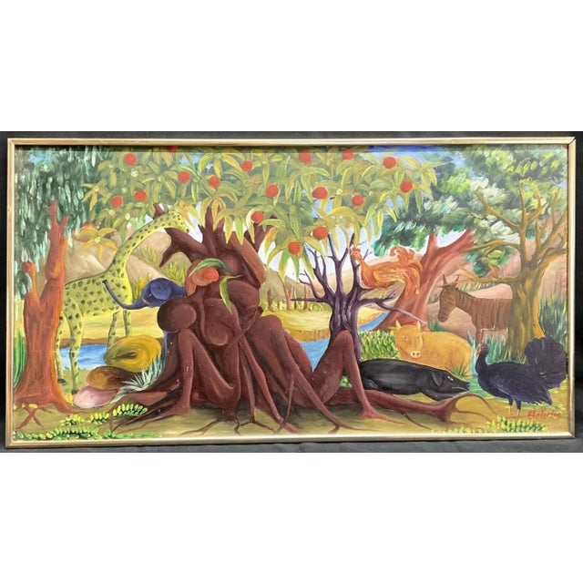 Mid 20th Century “Jungle” Franklin LaTortue Expressionist Landscape Oil Painting on Masonite For Sale - Image 6 of 6