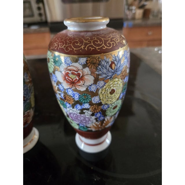 Ceramic Vintage MCM Kutani Japanese Porcelain Bud Vases-Set of 2 For Sale - Image 7 of 7