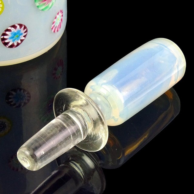 Mid 20th Century Fratelli Toso Murano Vintage White Opalescent Flower Murrine Italian Art Glass Mid Century Decanter For Sale - Image 5 of 5