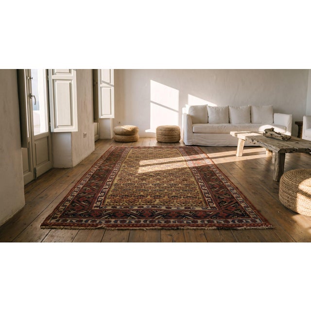 Yellow 1880s Soft Yellow Floral Hand Knotted Antique Persian Bijar Rug 4'6" X 8'10" Wool Carpet For Sale - Image 8 of 9