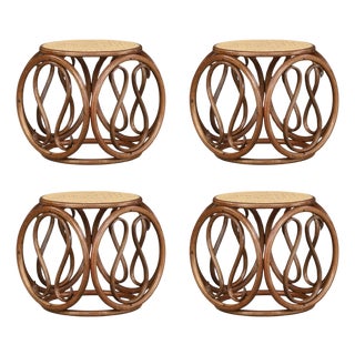 Vintage Austrian Bentwood and Cane Stools by Michael Thonet, 1960s, Set of 4 For Sale