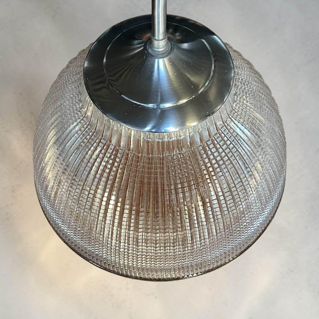 Metal Vintage Halophane Pendant Light For Sale - Image 7 of 14